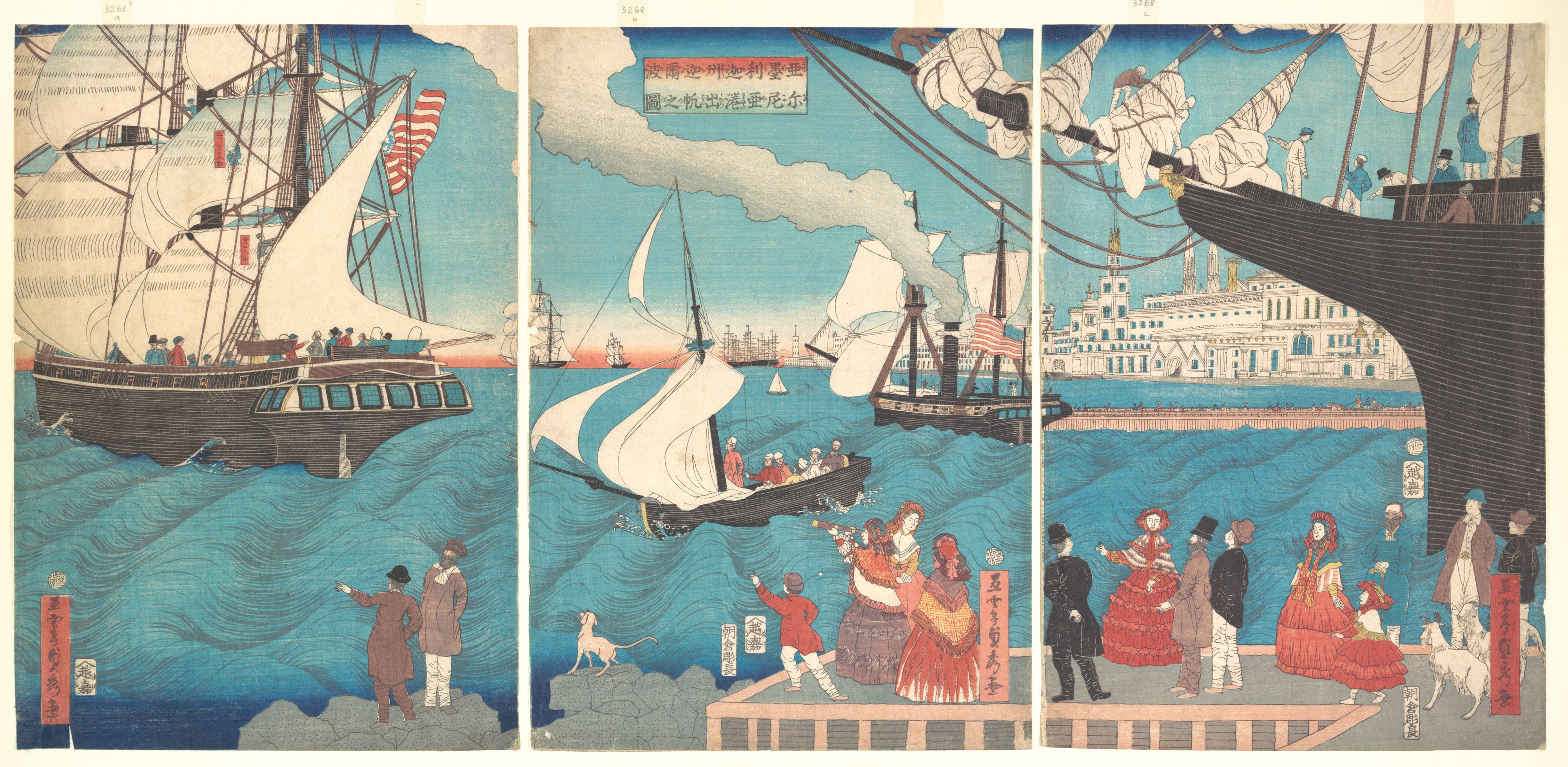 Gountei Sadahide Ships Sailing from a California Port, 1862